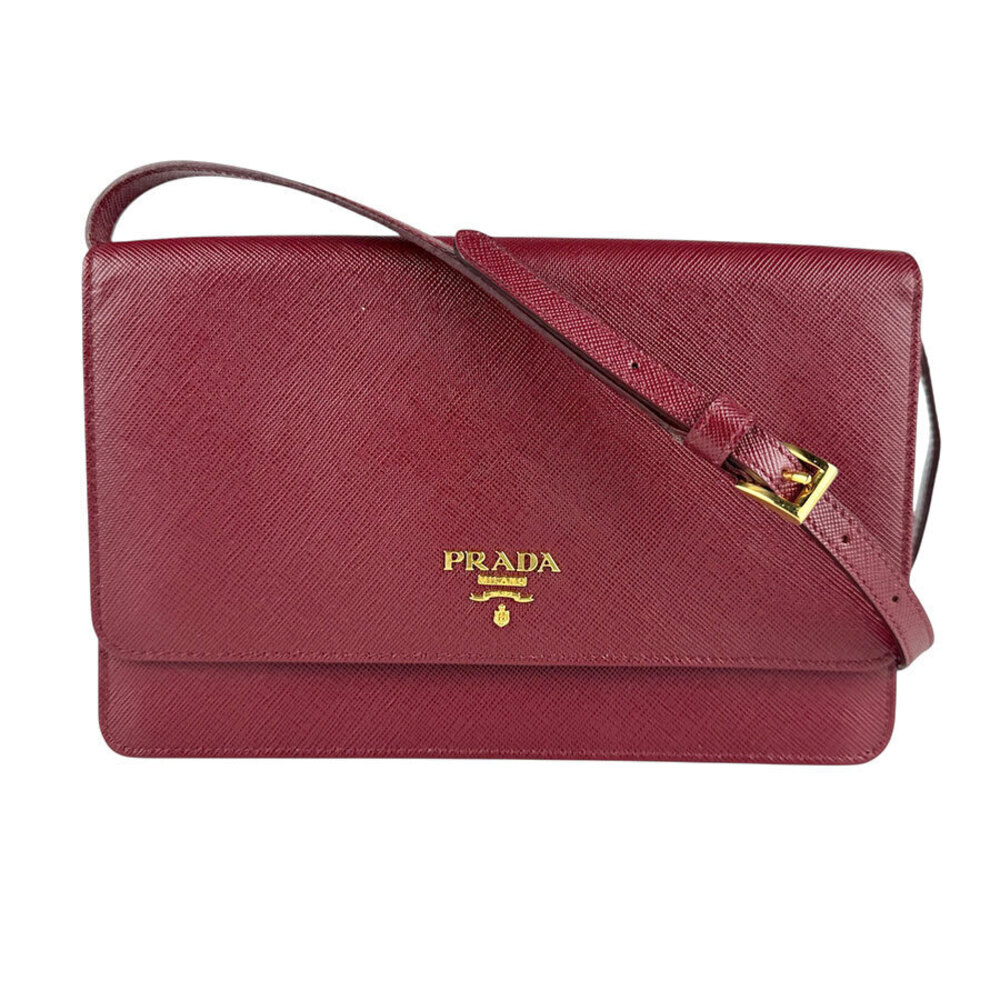 Prada Shoulder Wallet Leather Dark Red